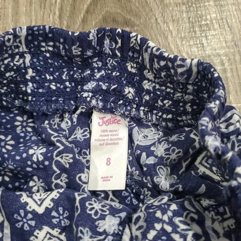 Girls Justice 2 Piece outfit Size 8  Navy and White Floral Patterned Apparel